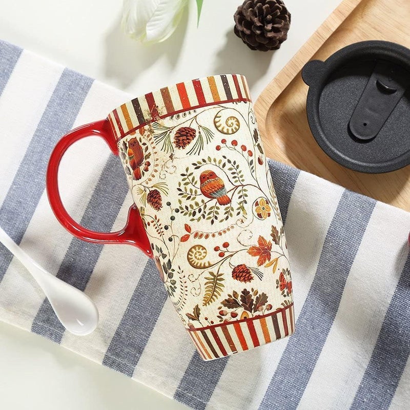 Topadorn 17 oz Tall Ceramic Travel Mugs Coffee Cup with Sealed Lid and Handle, Perfect for Coffee and Tea, Holiday Gift Her Him, Flower - Image 2